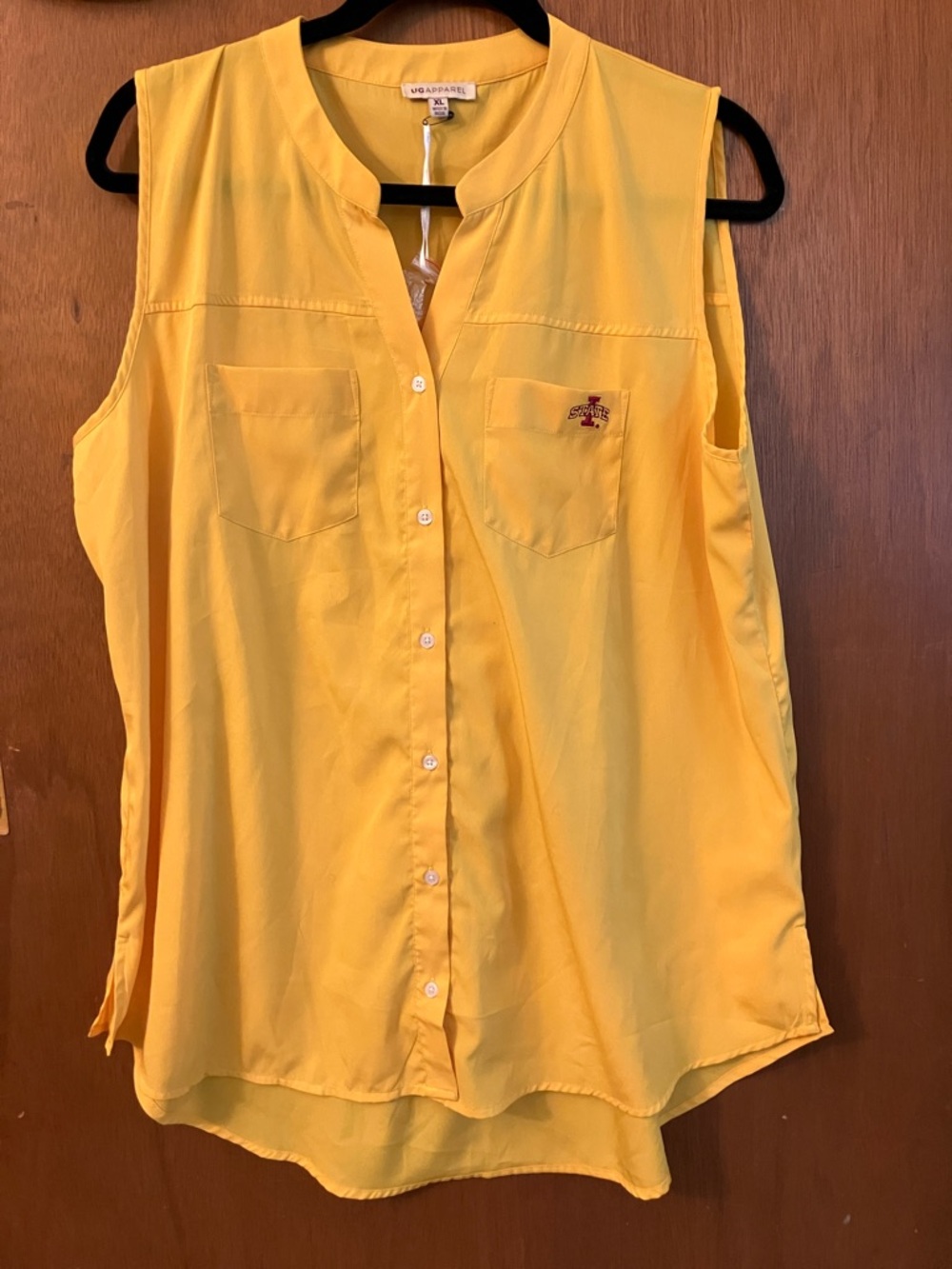 UG Apparel  Sleeveless Yellow Button-Front Blouse. Iowa State Logo